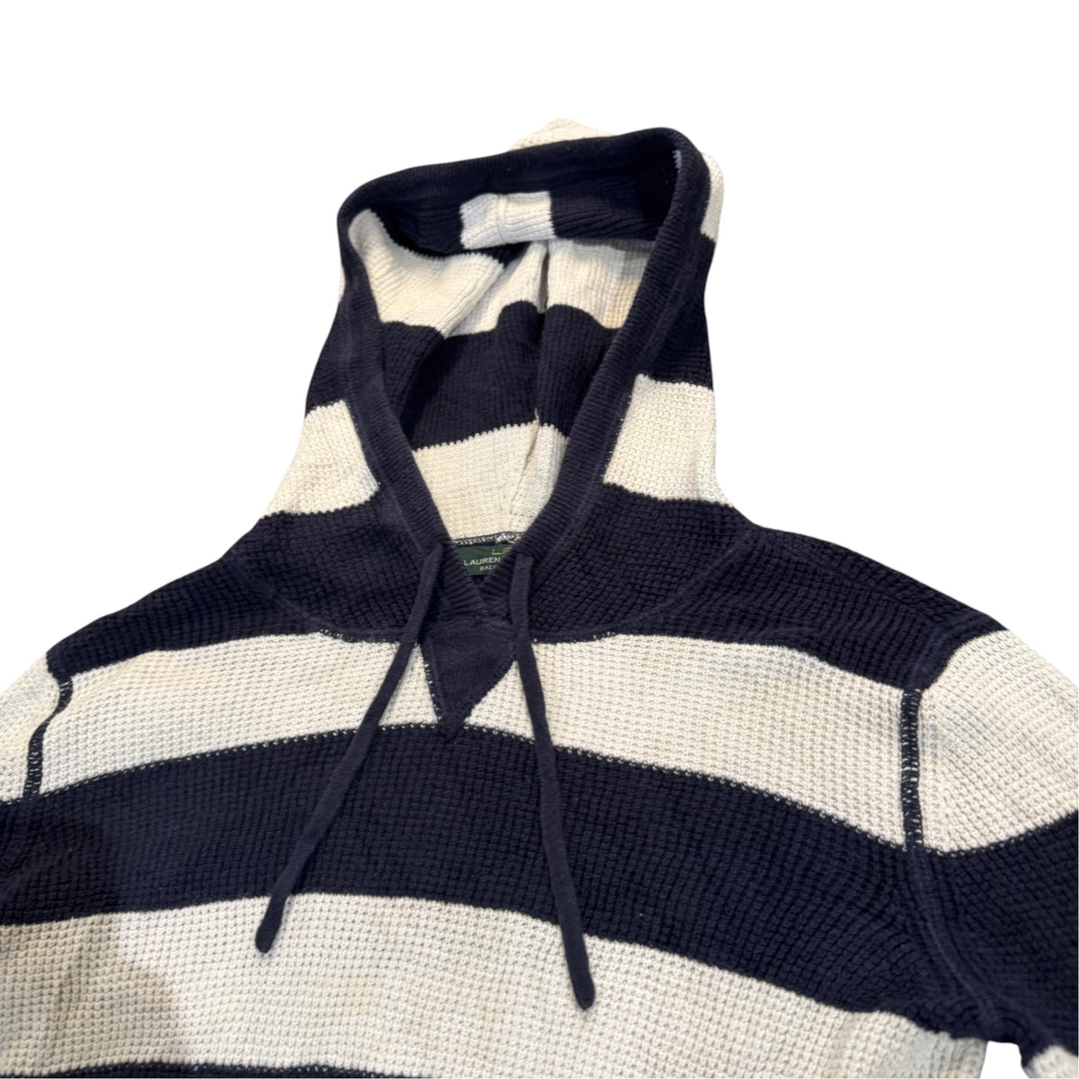 Lauren Jeans Co. Petite gestreifter Baumwollpullover — Navy/Creme · S (Petite) – Detailansicht