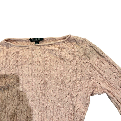 Lauren Ralph Lauren Baumwoll-Zopfstrickpullover — Rosé · S – Detailansicht
