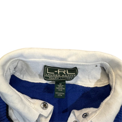 Lauren Active Strickpolo mit hellem Kragen — Kobaltblau/Weiß · L – Etikett/Detail