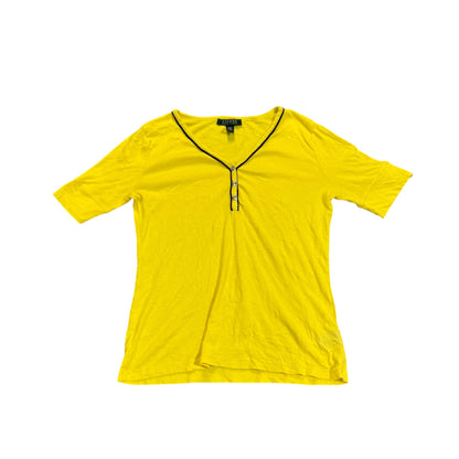 Lauren Ralph Lauren Kurzarm-Strickpolo mit Kontrastpaspel — Gelb · M – Vorderansicht