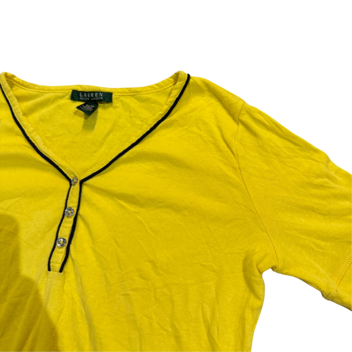 Lauren Ralph Lauren Kurzarm-Strickpolo mit Kontrastpaspel — Gelb · M – Detailansicht