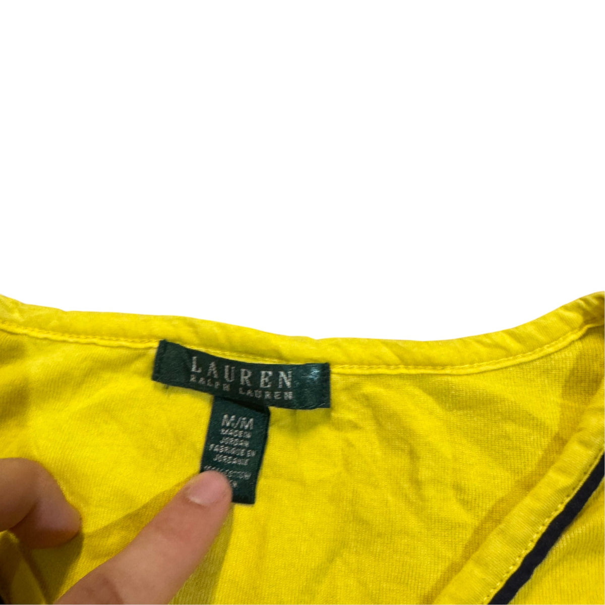 Lauren Ralph Lauren Kurzarm-Strickpolo mit Kontrastpaspel — Gelb · M – Etikett/Detail