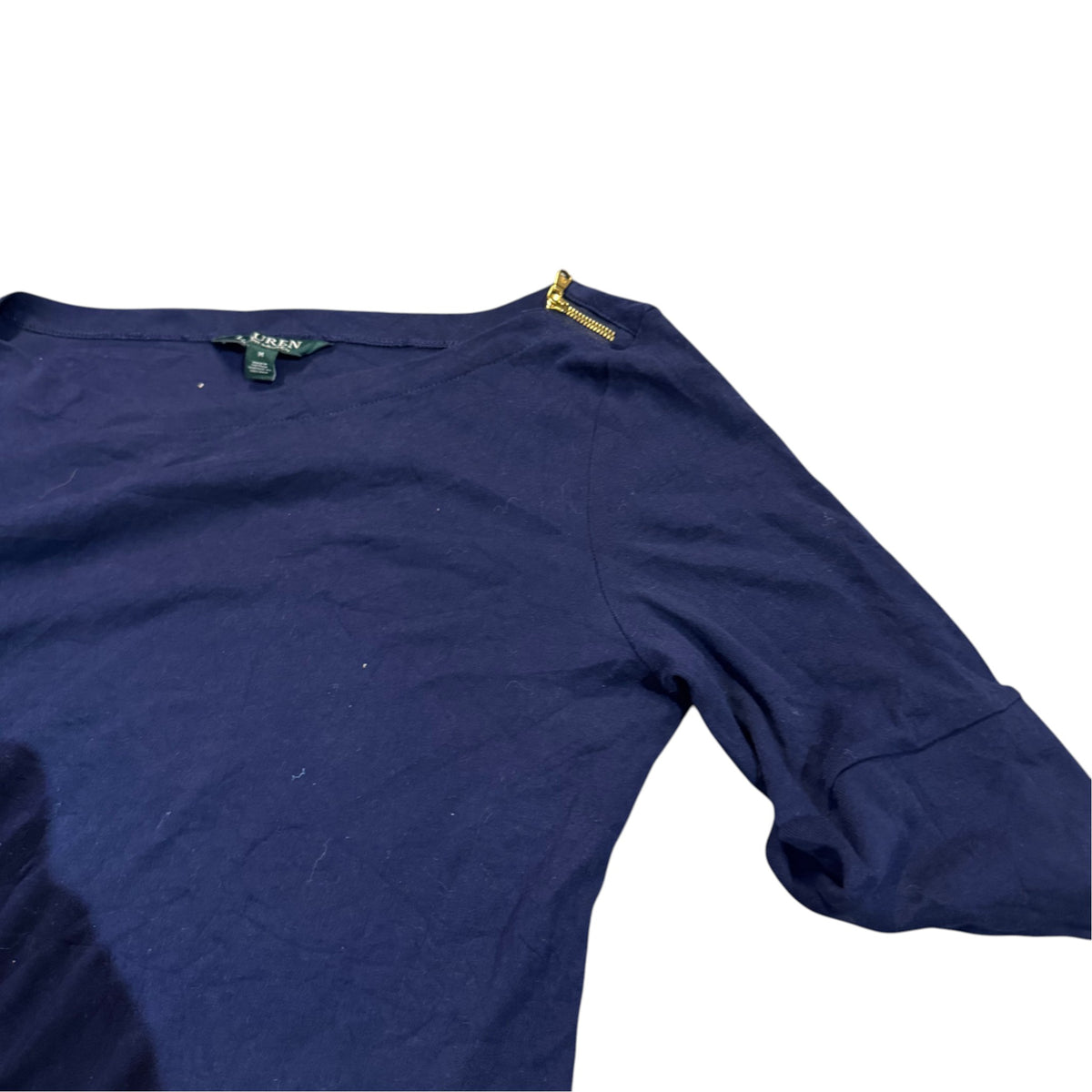 Lauren Ralph Lauren Kurzarm-Stricktop — Navy · M – Detailansicht