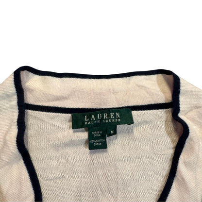 Lauren Ralph Lauren V-Neck-Pullover mit Kontrastkante — Creme/Navy · M – Etikett/Detail