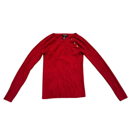 Lauren Ralph Lauren Baumwollpullover mit Knopfdetail — Rot · M – Vorderansicht