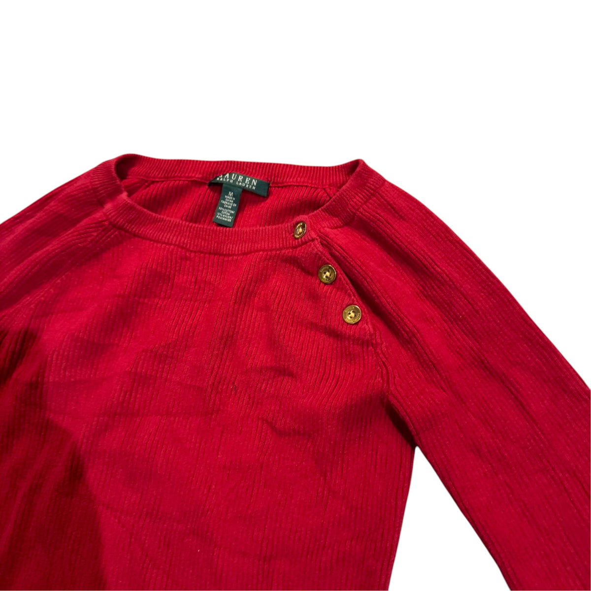 Lauren Ralph Lauren Baumwollpullover mit Knopfdetail — Rot · M – Detailansicht
