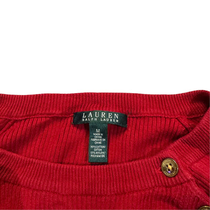 Lauren Ralph Lauren Baumwollpullover mit Knopfdetail — Rot · M – Etikett/Detail