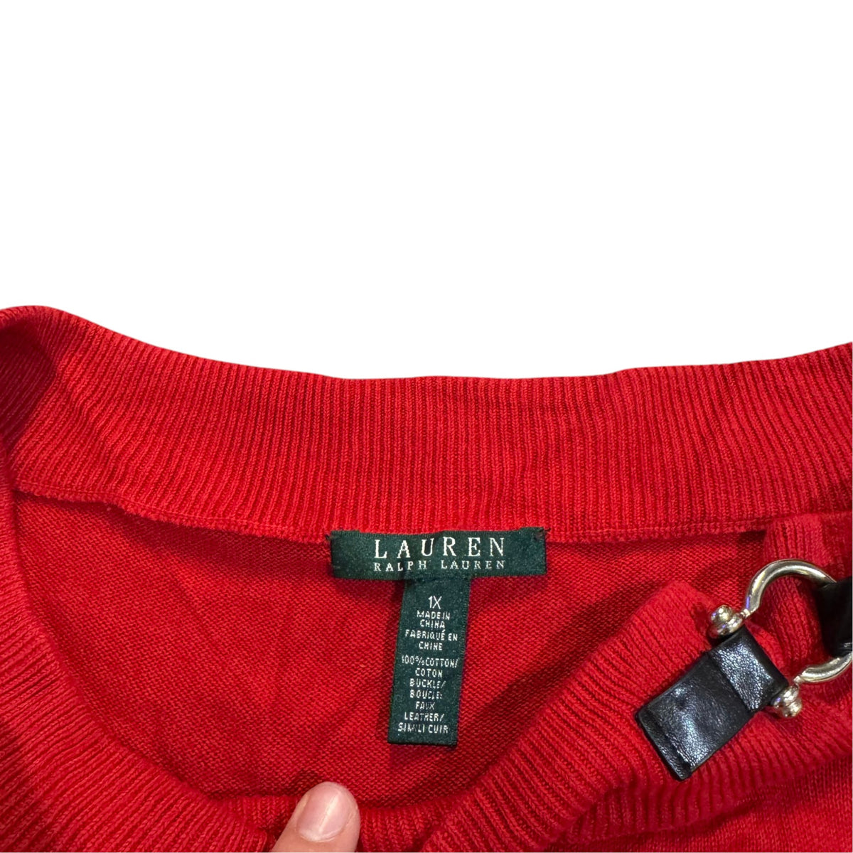Lauren Ralph Lauren Rippstrickpullover — Rot · 1X – Etikett/Detail