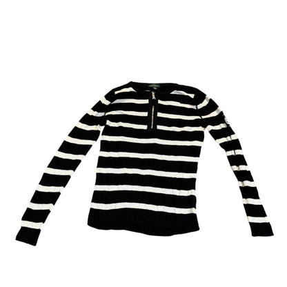 Lauren Jeans Co. gestreifter Half-Zip-Pullover — Schwarz/Creme · M – Vorderansicht