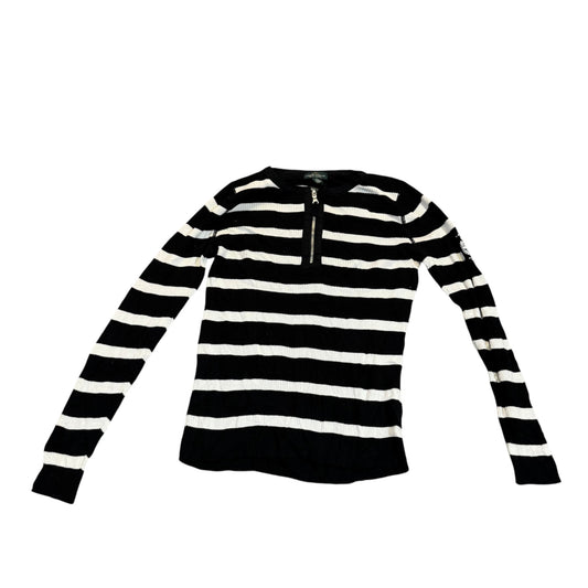 Lauren Jeans Co. gestreifter Half-Zip-Pullover — Schwarz/Creme · M – Vorderansicht