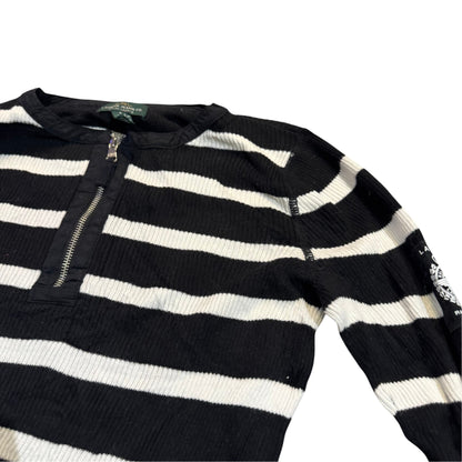 Lauren Jeans Co. gestreifter Half-Zip-Pullover — Schwarz/Creme · M – Detailansicht