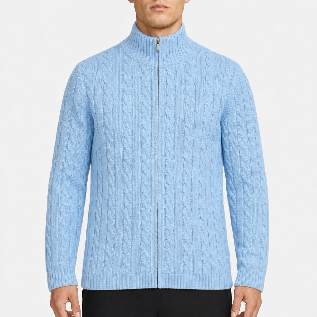 L.L.Bean Cable-Knit Full-Zip – Hellblau · XL Regular am Model