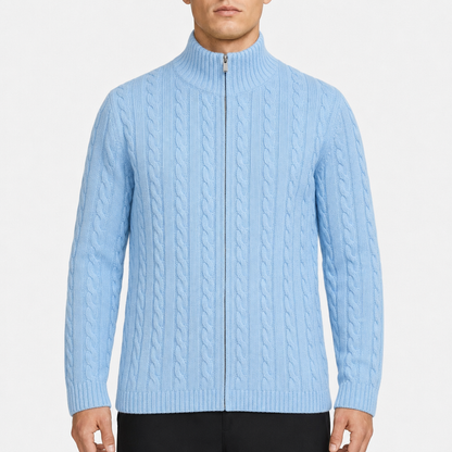 L.L.Bean Cable-Knit Full-Zip – Hellblau · XL Regular am Model