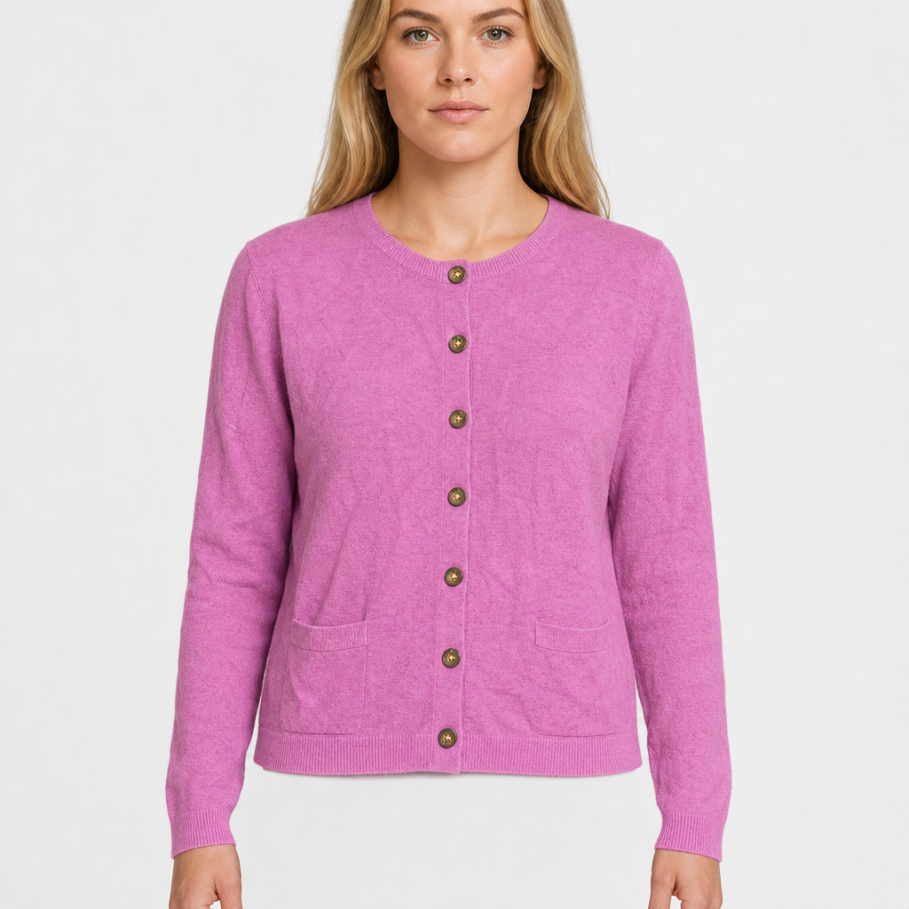 Lauren Ralph Lauren Classic Button Cardigan – Pink/Magenta · Größe unbekannt am Model