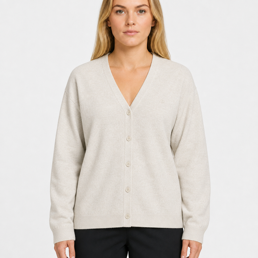 Arnold Palmer Minimal Button Cardigan – Creme · S / 34â€“36 am Model
