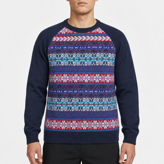 Chaps Fair-Isle Crewneck – Navy/Mehrfarbig · L am Model