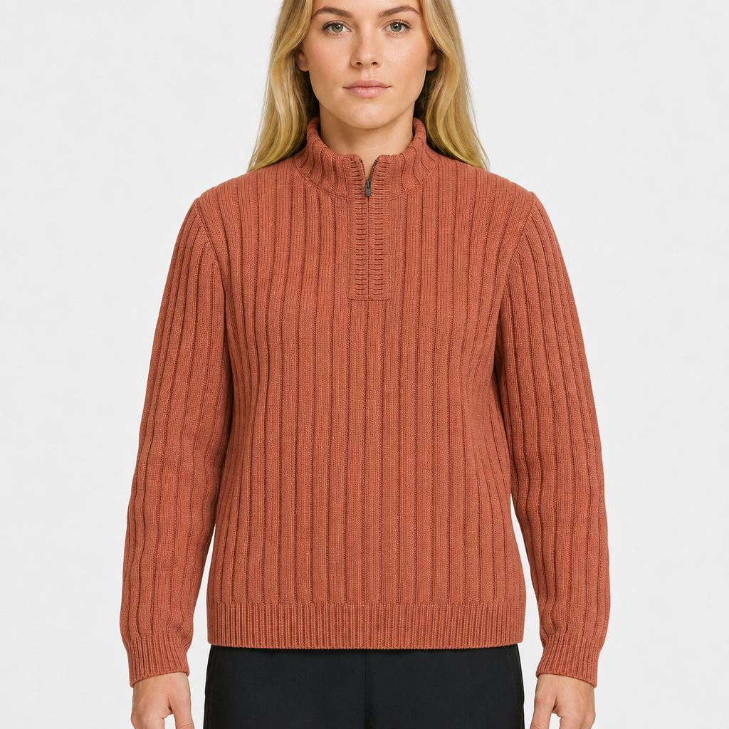 Solaris Ribbed Half-Zip – Rostrot · L am Model