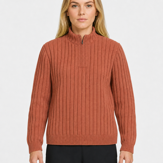 Solaris Ribbed Half-Zip – Rostrot · L am Model