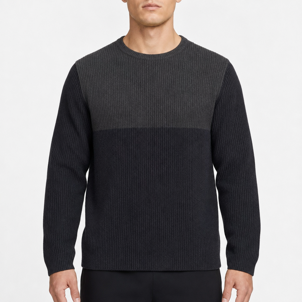 Calvin Klein Jeans Ribbed Crewneck – Schwarz/Anthrazit · XL am Model