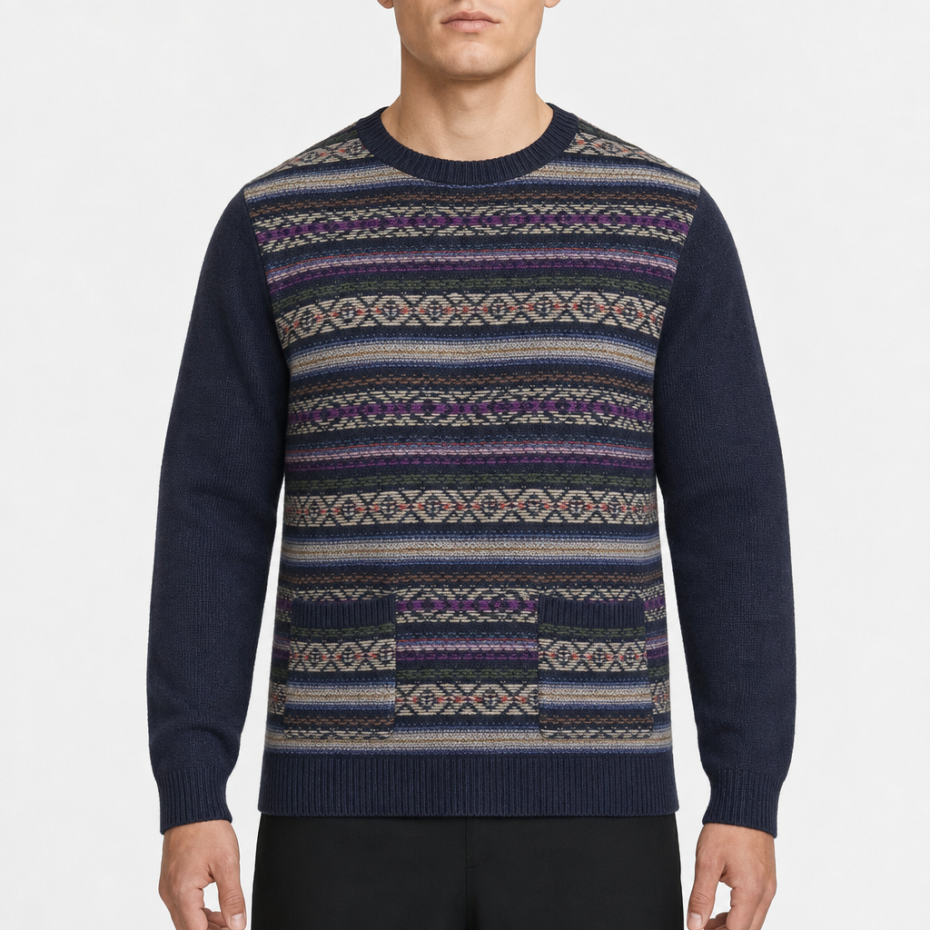 Chaps Fair-Isle Crewneck – Navy/Mehrfarbig · M am Model