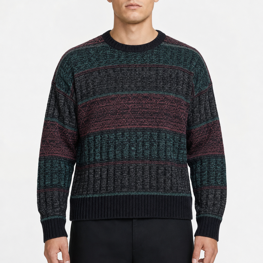 New Castle Patterned Crewneck – GrÃ¼n/Bordeaux/Anthrazit · XL Tall am Model