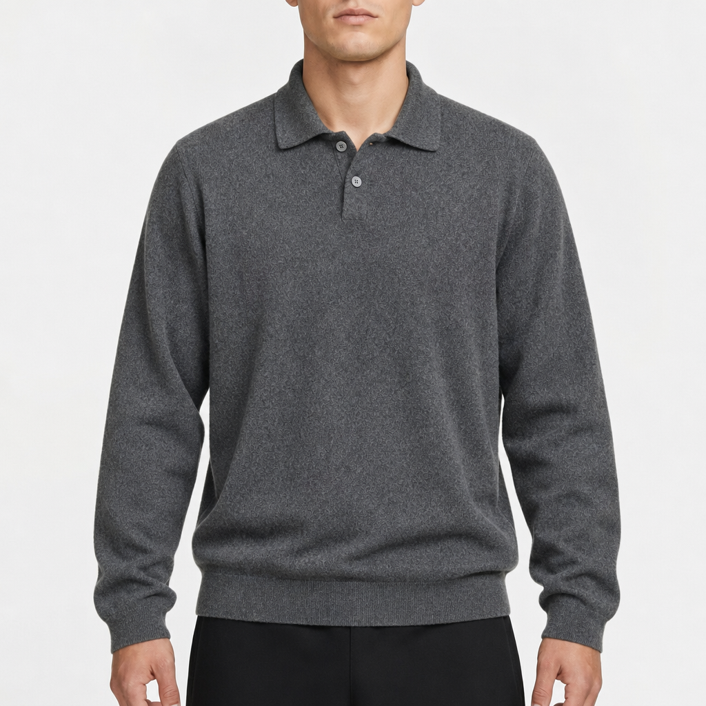 Joseph Abboud Merino Longsleeve Polo – Grau · Größe unbekannt am Model