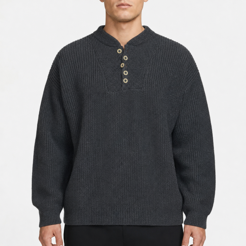 Eddie Bauer Ribbed Henley Knit – Anthrazit · XXL am Model
