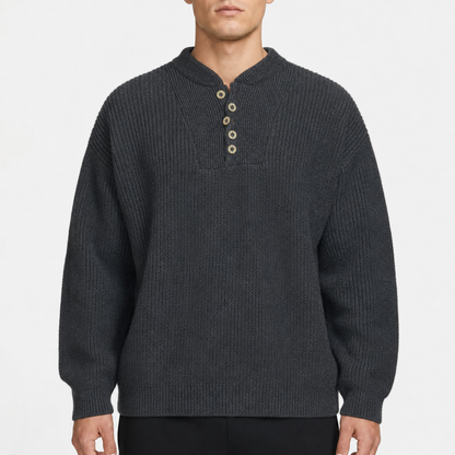 Eddie Bauer Ribbed Henley Knit – Anthrazit · XXL am Model
