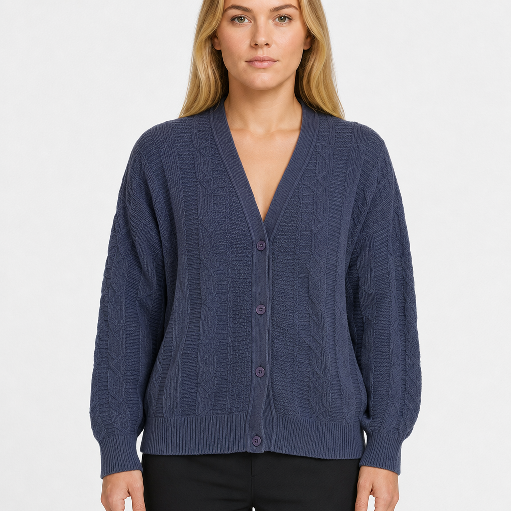 Windocker Cable-Knit Cardigan – Navy · L am Model
