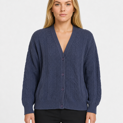 Windocker Cable-Knit Cardigan – Navy · L am Model