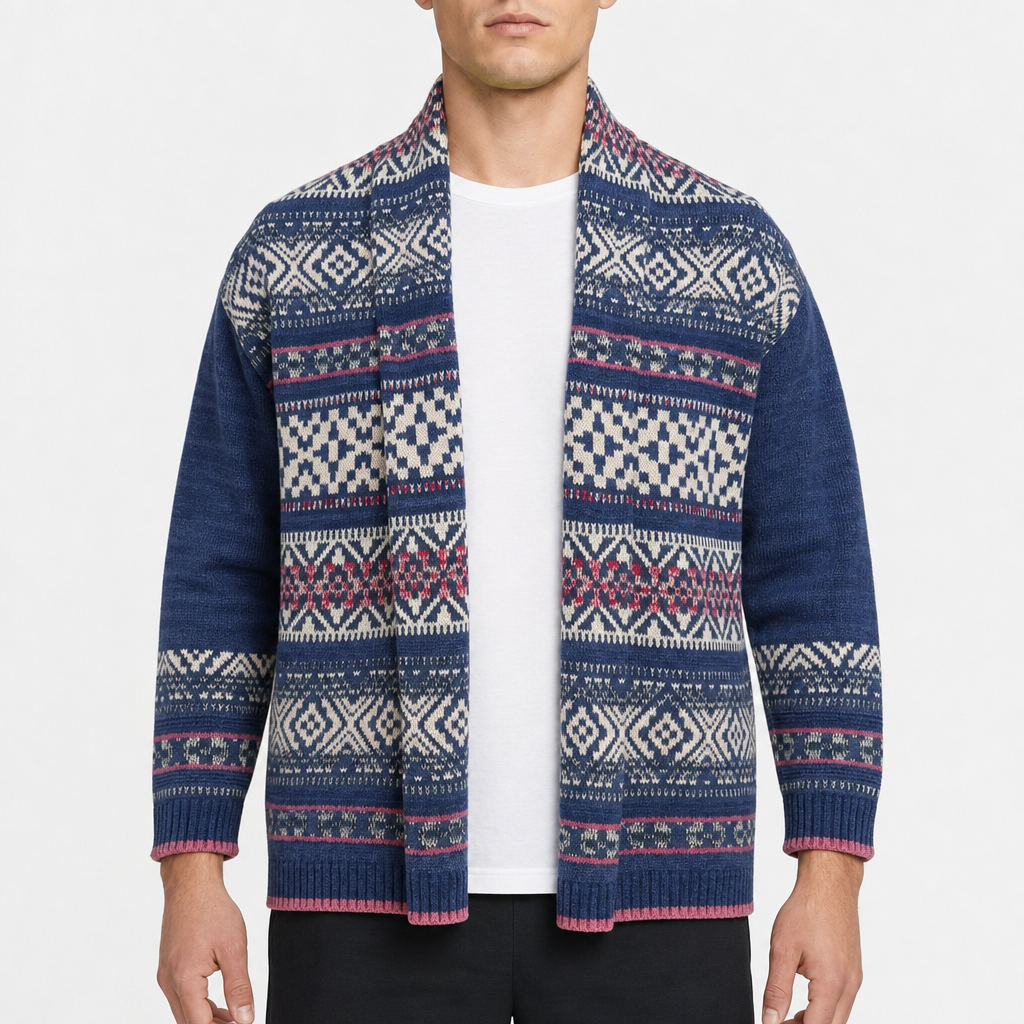 Chaps Fair-Isle Cardigan – Navy/WeiÃŸ/Rot · S am Model