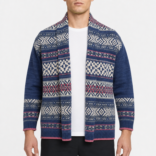 Chaps Fair-Isle Cardigan – Navy/WeiÃŸ/Rot · S am Model