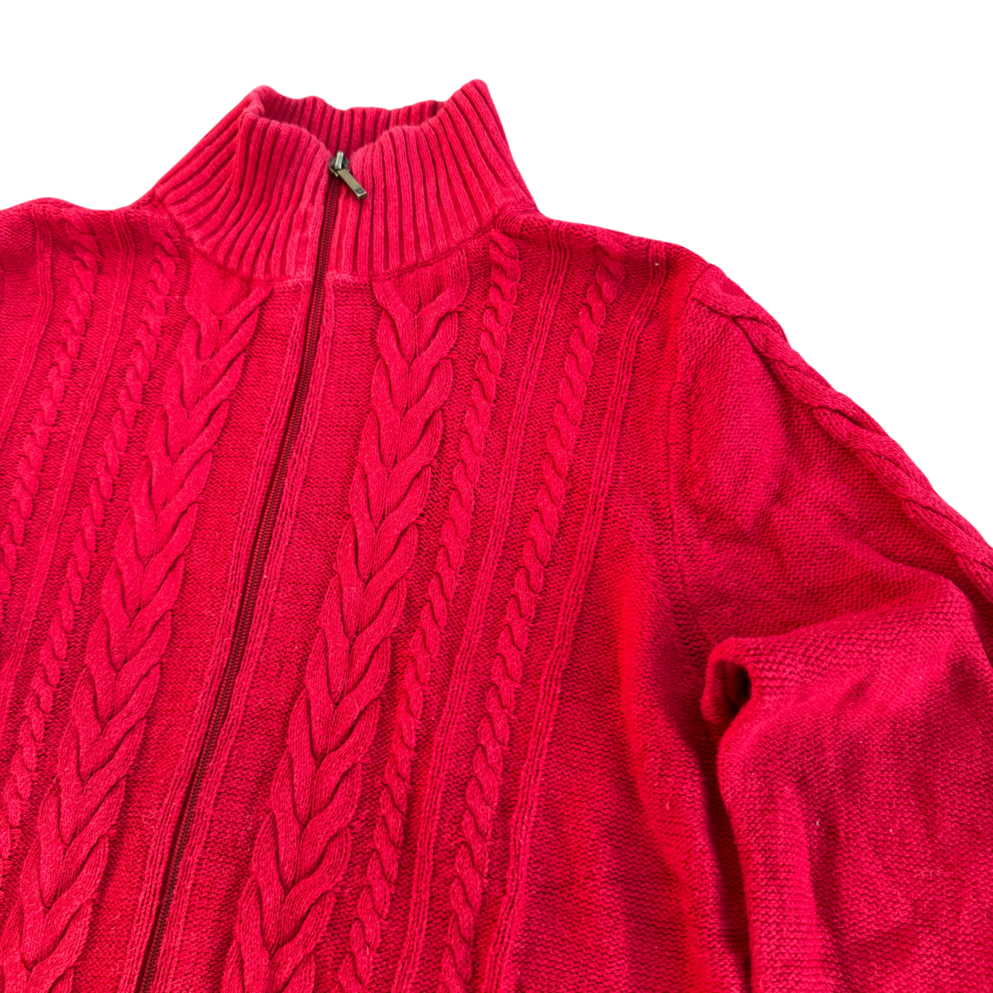 Chaps Denim Cable-Knit Half-Zip – Rot · M – Detailansicht
