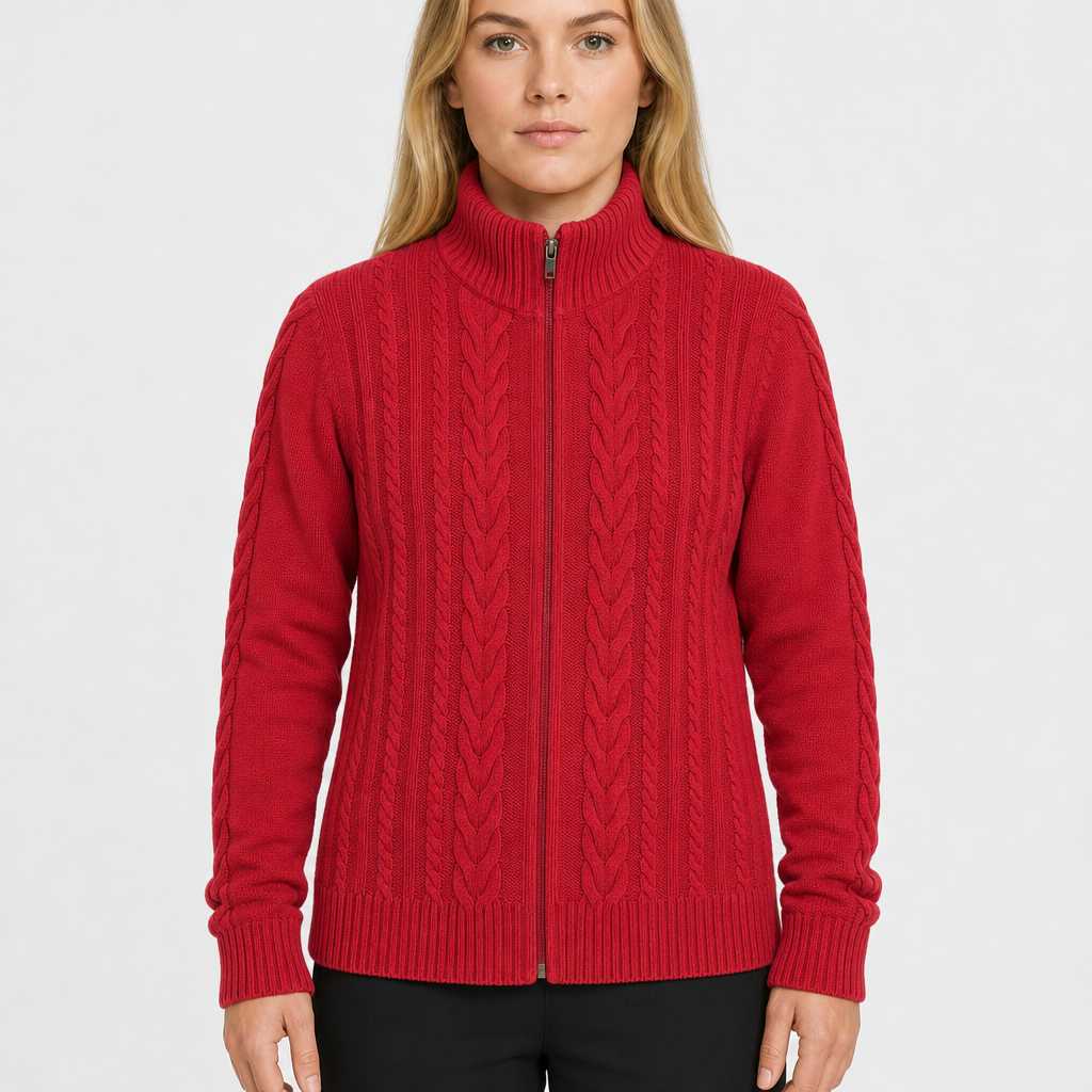 Chaps Denim Cable-Knit Half-Zip – Rot · M am Model