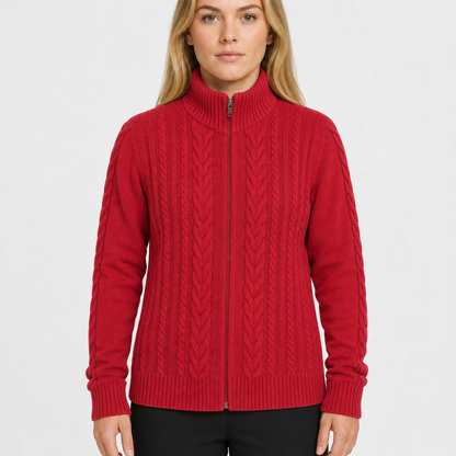 Chaps Denim Cable-Knit Half-Zip – Rot · M am Model