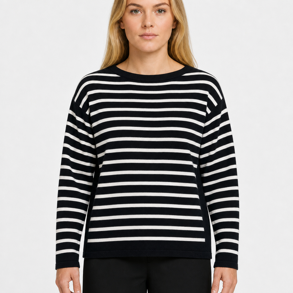 Chaps Classics Striped Crewneck – Schwarz/WeiÃŸ · L am Model