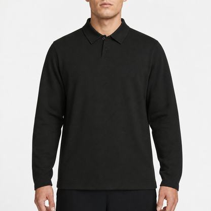 Brandini Fine-Knit Longsleeve Polo – Schwarz · L am Model