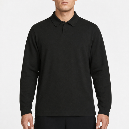 Brandini Fine-Knit Longsleeve Polo – Schwarz · L am Model