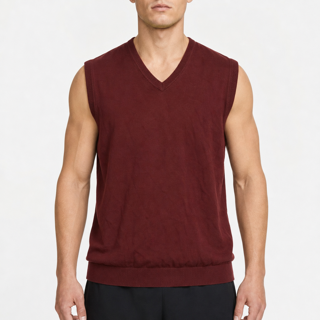Harbor Bay Classic V-Neck Vest – Bordeaux · 2XL am Model