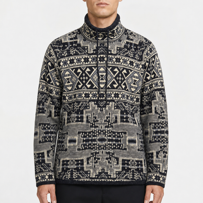 Chaps Denim Geometric Mockneck Knit – Schwarz/Creme · 3X am Model
