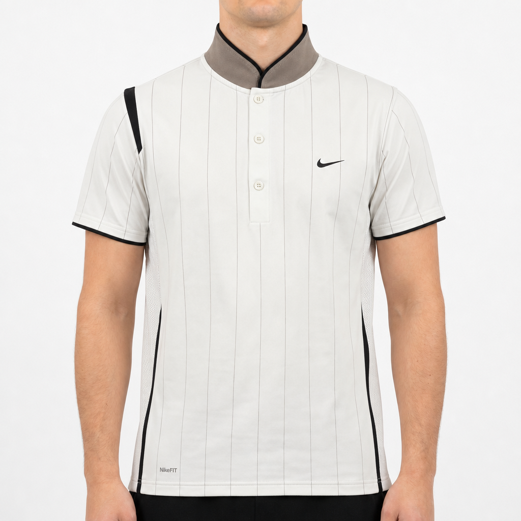 Nike FitDry Stehkragen-Polo Weiß/Grau, Gr. unbekannt – Titelbild