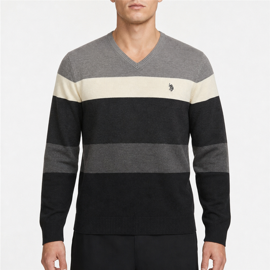 U.S. Polo Assn. Streifen V-Neck Grau, Gr. XL – Titelbild