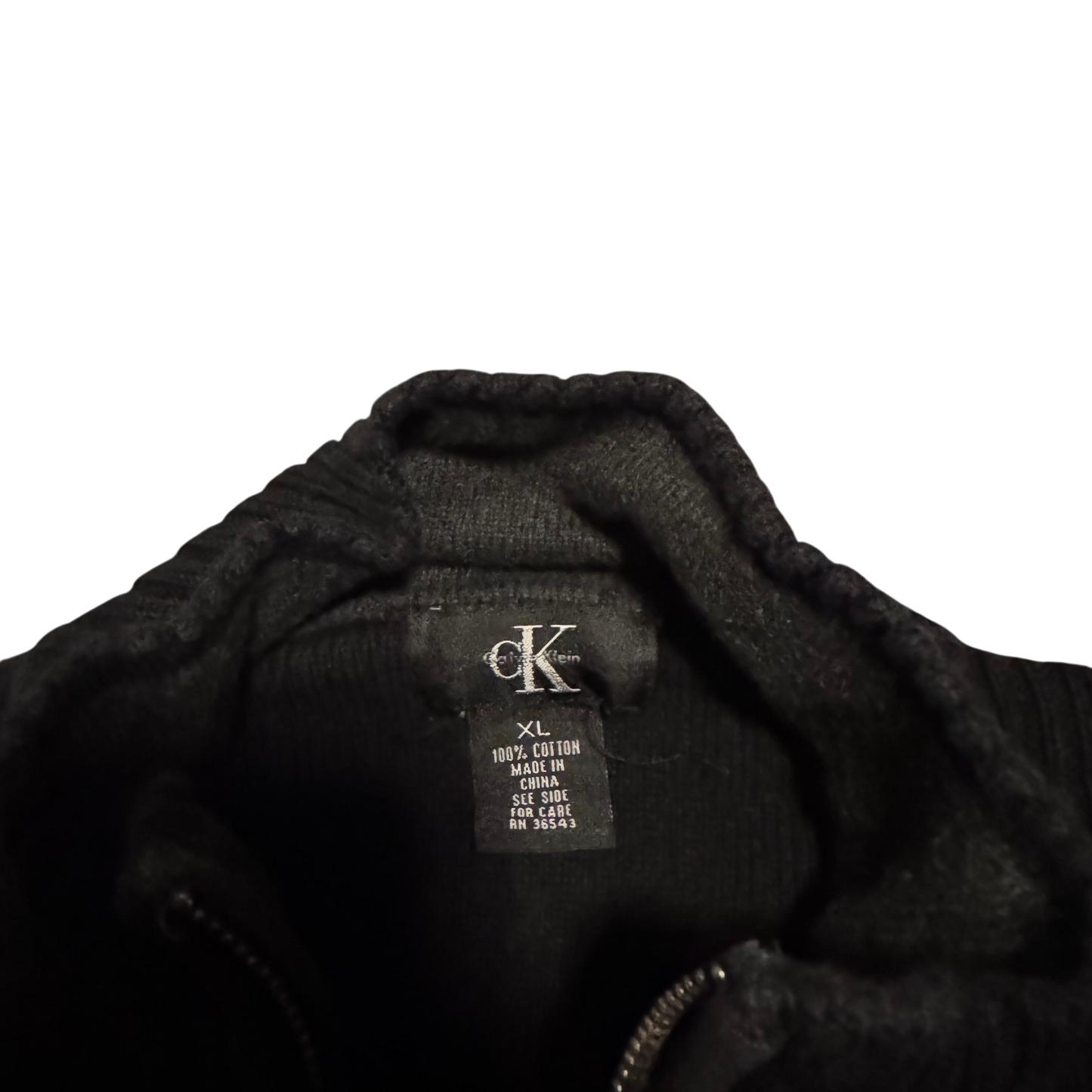 Calvin Klein Jeans Rippstrick Quarter-Zip Schwarz, Gr. XL – Etikett