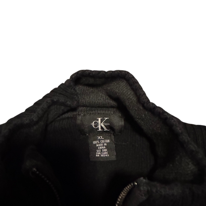 Calvin Klein Jeans Rippstrick Quarter-Zip Schwarz, Gr. XL – Etikett