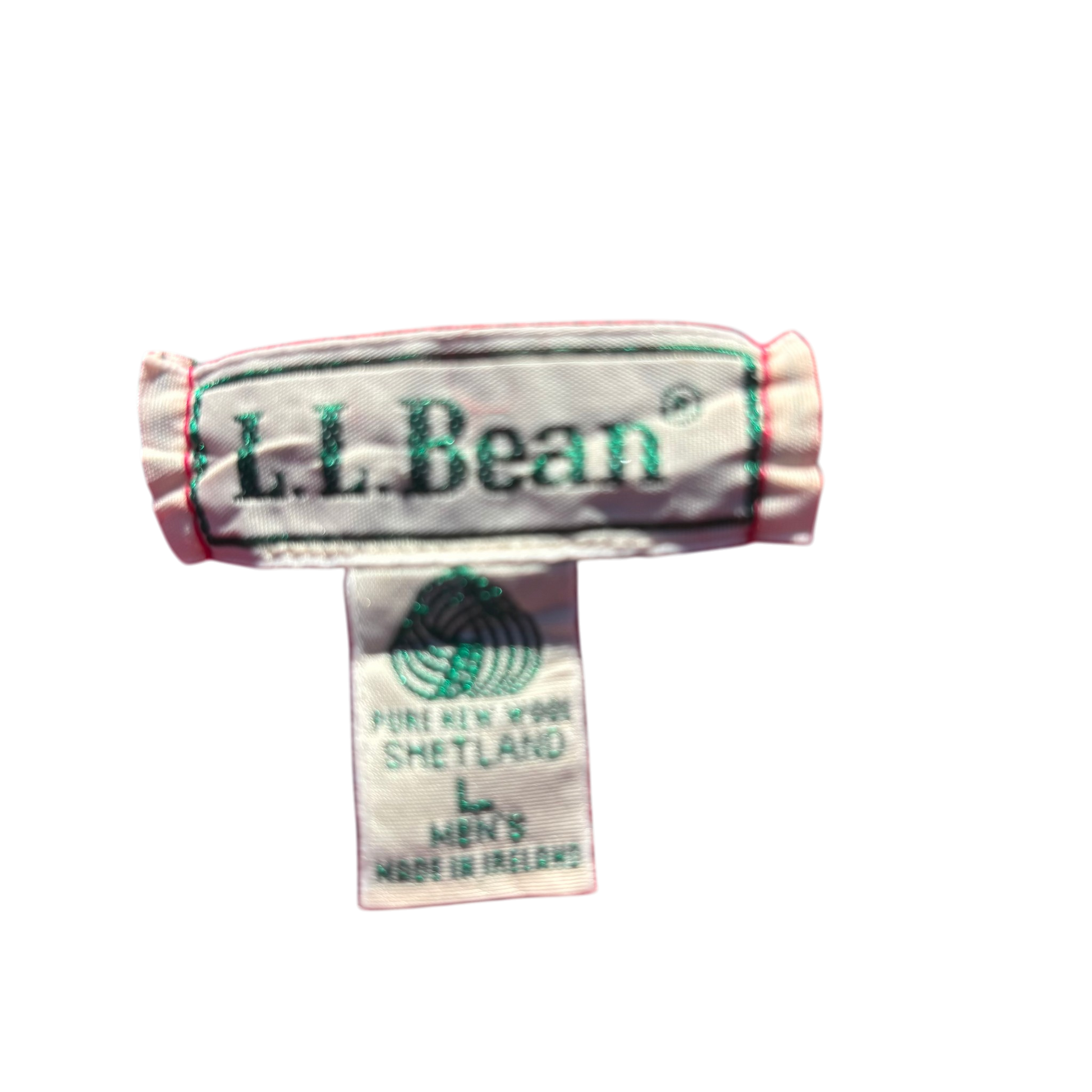 L.L.Bean Shetland-Wollpullover Rot, Gr. L – Marken- und Größenetikett